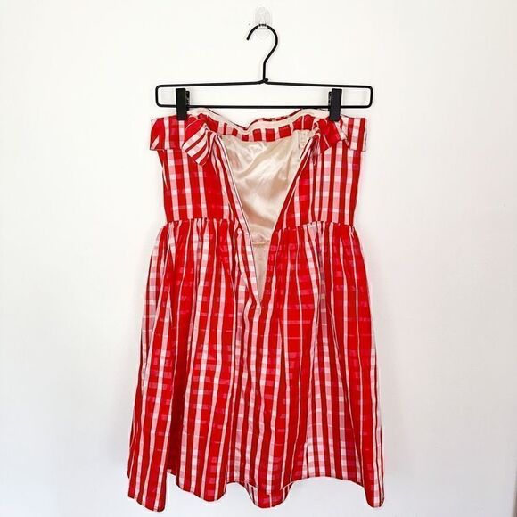 Vineyard Vines Red and White Gingham Fit and Flare Silk Blend Strapless Mini Dre - Picture 4 of 9